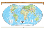 World Physical Wall Map - Hammer Projection Classroom Pull Down